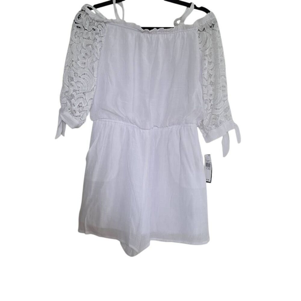 Ally B Girls XL (16) White Creamsicle Gauze Lace Sleeve Lined Romper